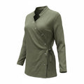 Linen Asymmetric Wrap Blouse-OLIVE